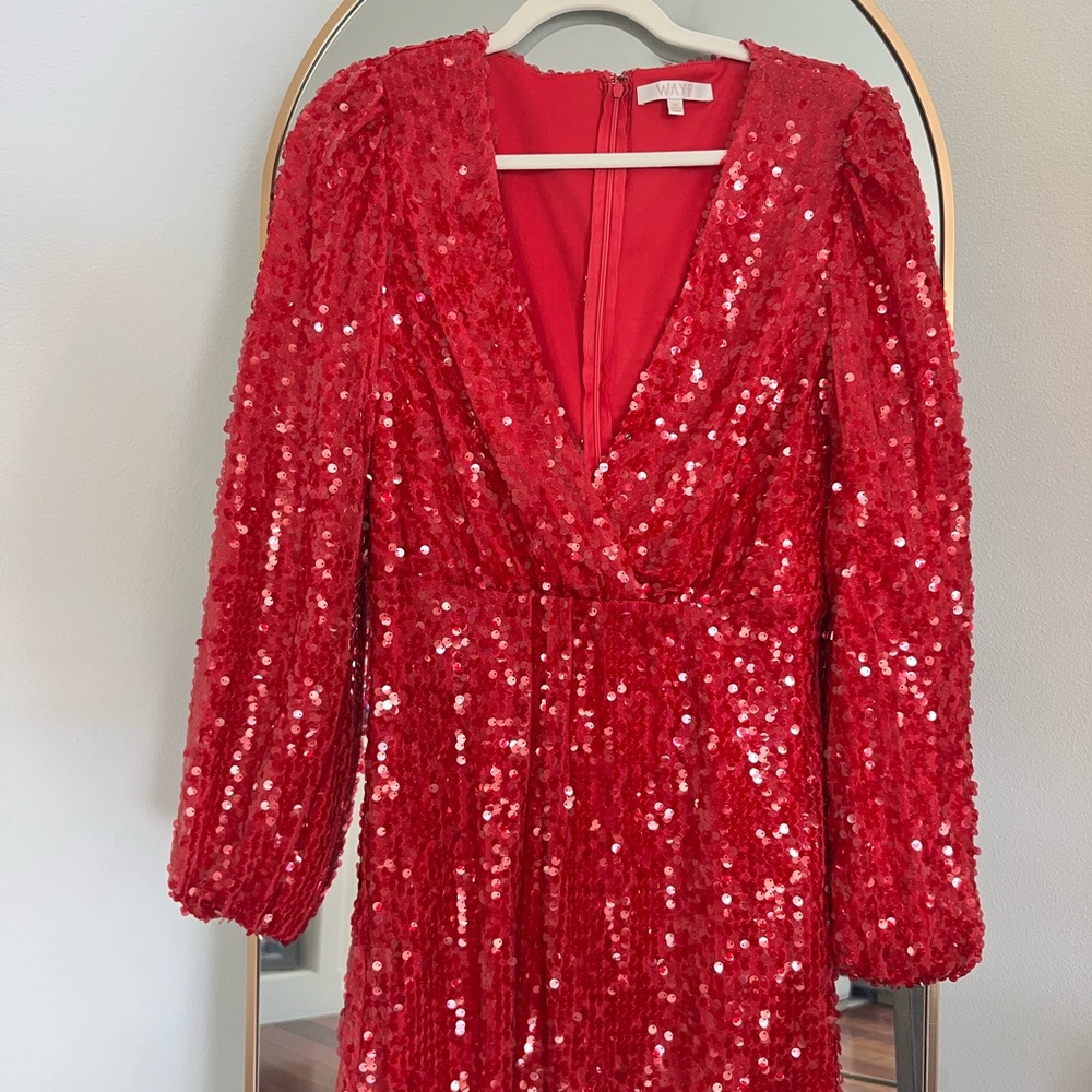 WAYF Red Sequin Party Dress